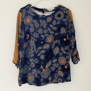 Boden Blue Graphic 3/4 Sleeve Blouse Size 10